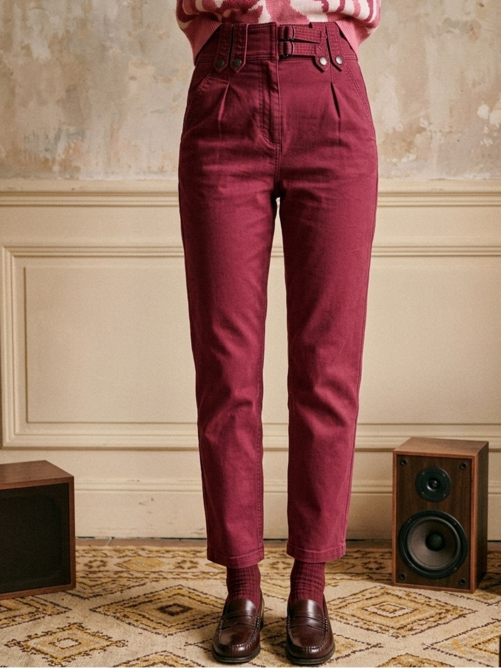 Sézane Leon Paperbag Belted Trousers Women's Size 2 Wine Burgundy NWT